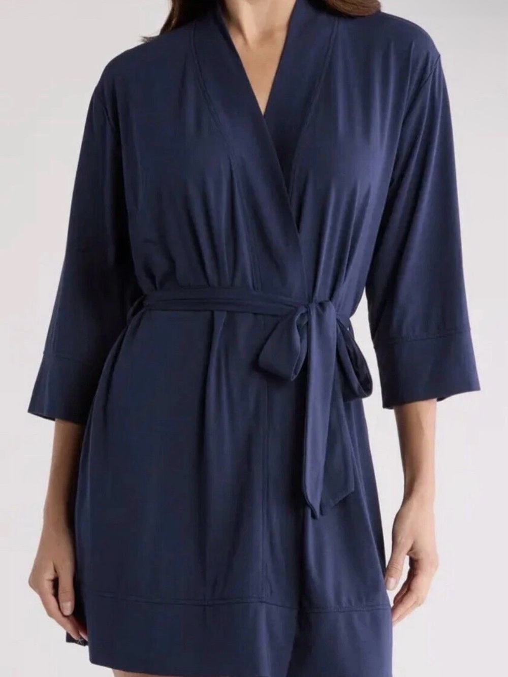 Barefoot Dreams Women's Navy Wrap Robe - Classic Short Kimono Size Medium